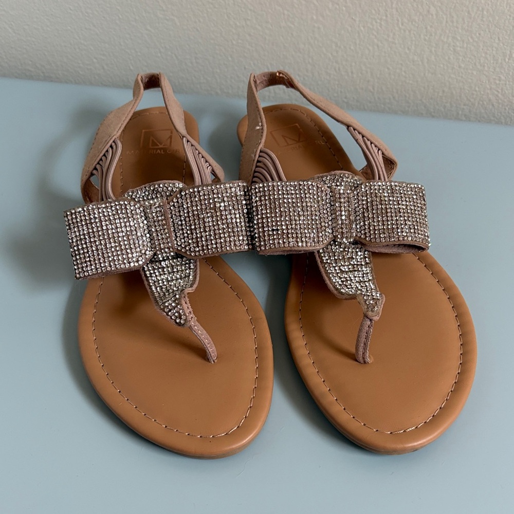 Rhinestone Embellished Tan Sandals